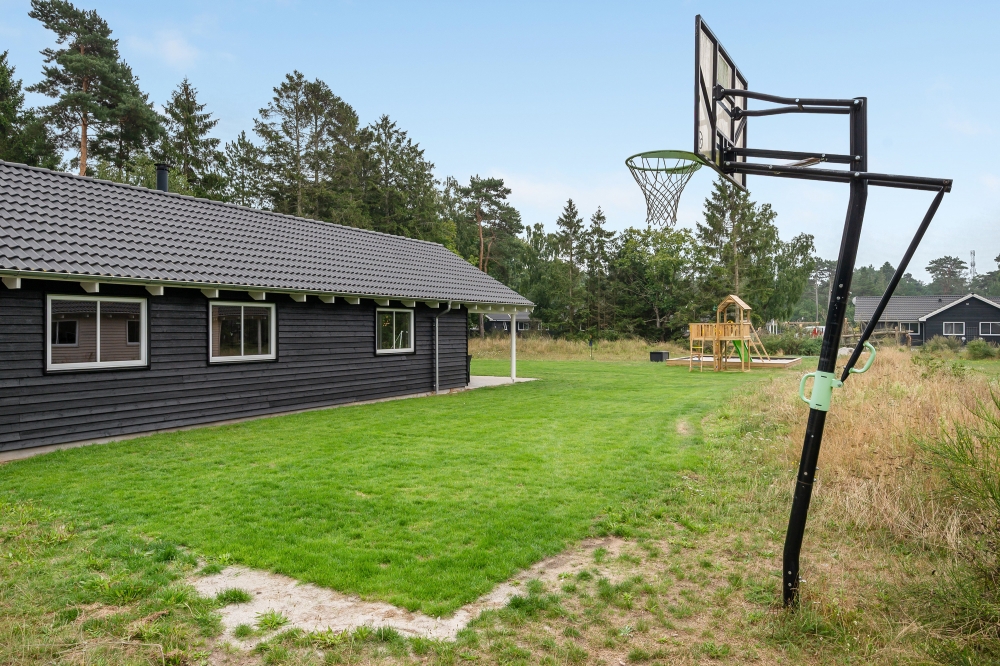 I det attraktive aktivitesrum i luksushus nr. 365 i Nordsjælland  er der masser af udendørs aktiviteter, f.eks. legetårn og gynge