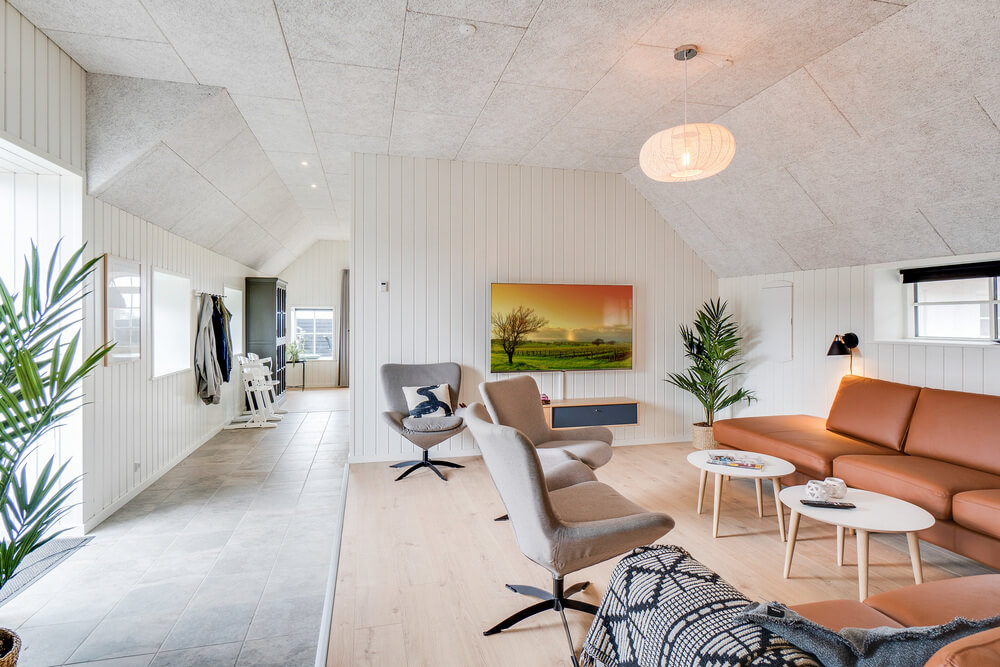 Sofahjørnet i luksushus 528 i Vestjylland.