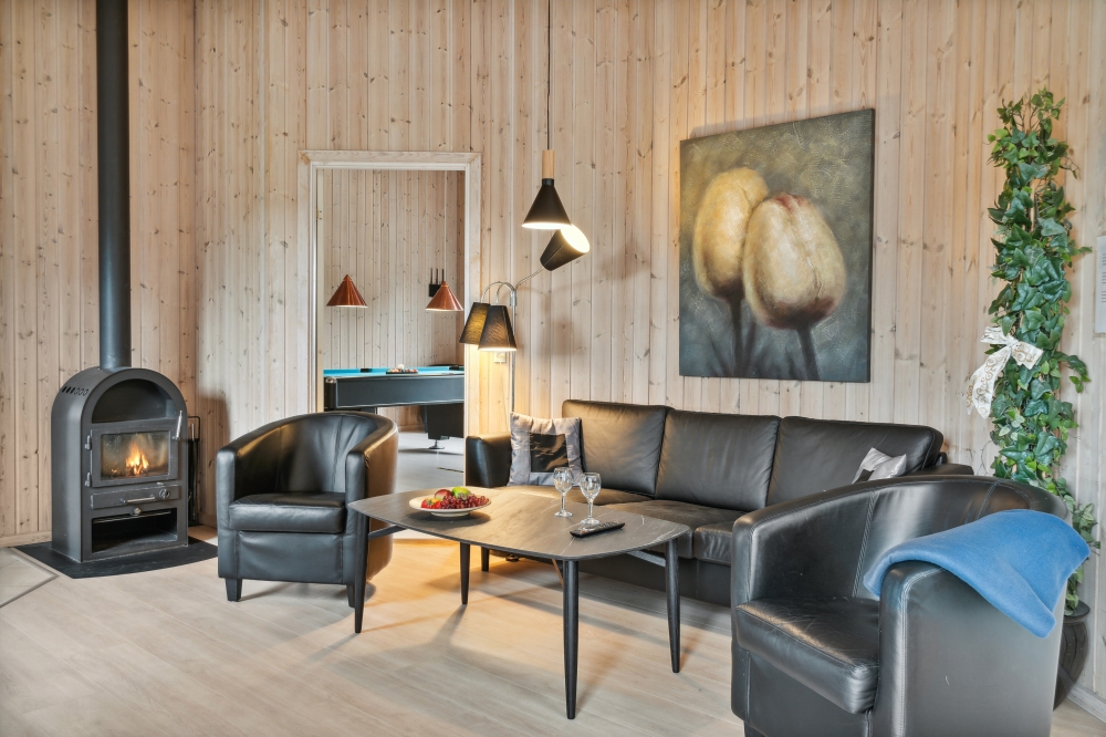 Sofaen i luksushus 202 i Lolland/Falster/Møn indbyder til brætspil eller at se en film sammen.